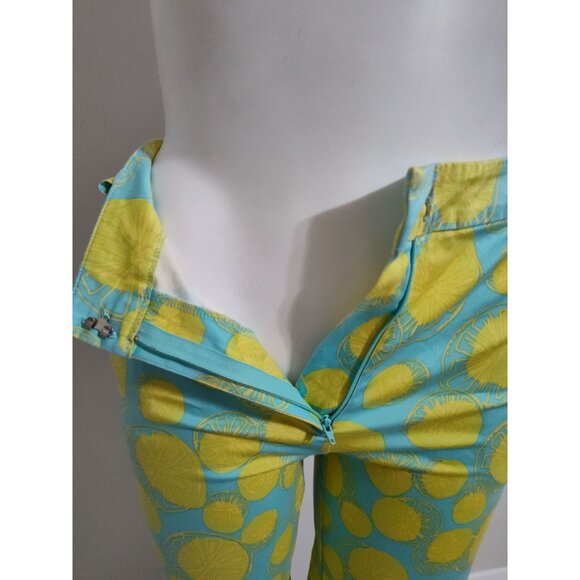 David Brooks High-Waisted Blue Yellow Lemon Print Pants 8 - Picture 8 of 12